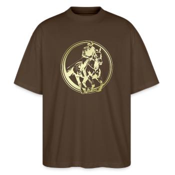 Silhouette de cheval d’équitation - T-shirt bio Blaster 2.0 coupe oversize Stanley/Stella Unisexe - marron foncé - Devant - Alina (178cm) & Michal (187cm)