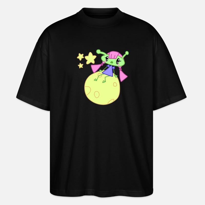 Alien auf Mond mit Sternen - Stanley/Stella Oversized Unisex Bio T-Shirt Blaster 2.0 - Schwarz