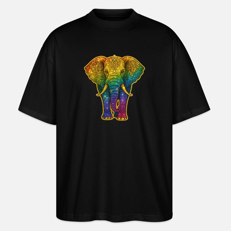 Éléphant arc-en-ciel avec motif doré - T-shirt bio Blaster 2.0 coupe oversize Stanley/Stella Unisexe - noir