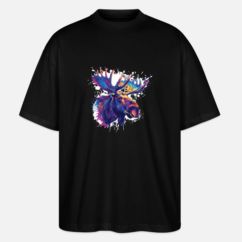 Bunter Elch Kopf Farbexplosion - Stanley/Stella Oversized Unisex Bio T-Shirt Blaster 2.0 - Schwarz