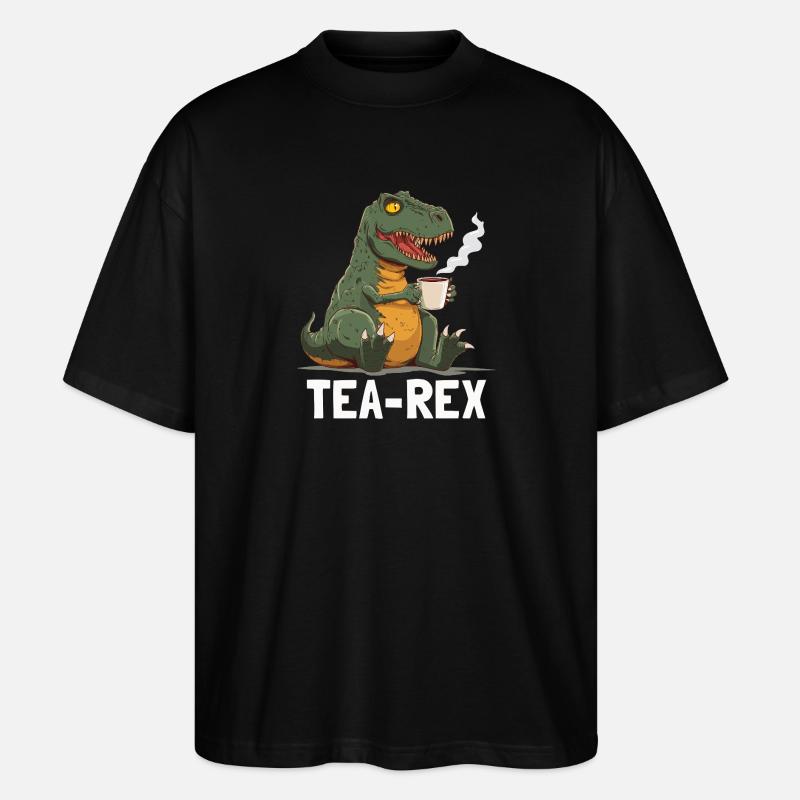 Funny T-Rex Dino Drinking Tea - Stanley/Stella Oversized Unisex Organic T-shirt Blaster 2.0 - black