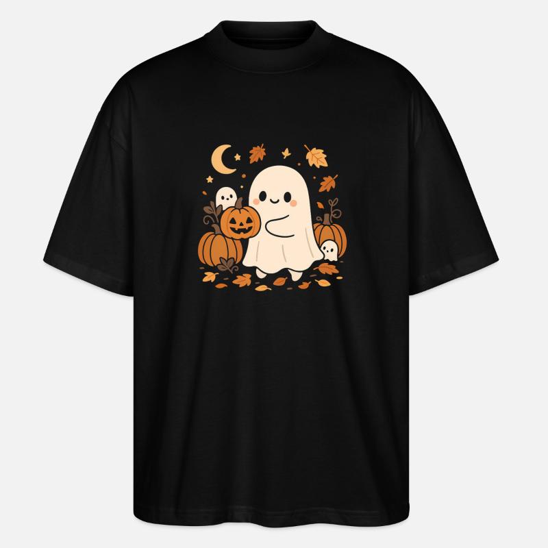 Halloween Ghost with Pumpkins - Stanley/Stella Oversized Unisex Organic T-shirt Blaster 2.0 - black
