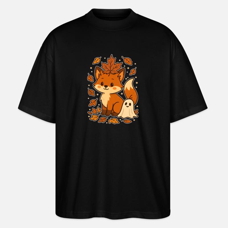 Renard d’automne avec des feuilles - T-shirt bio Blaster 2.0 coupe oversize Stanley/Stella Unisexe - noir