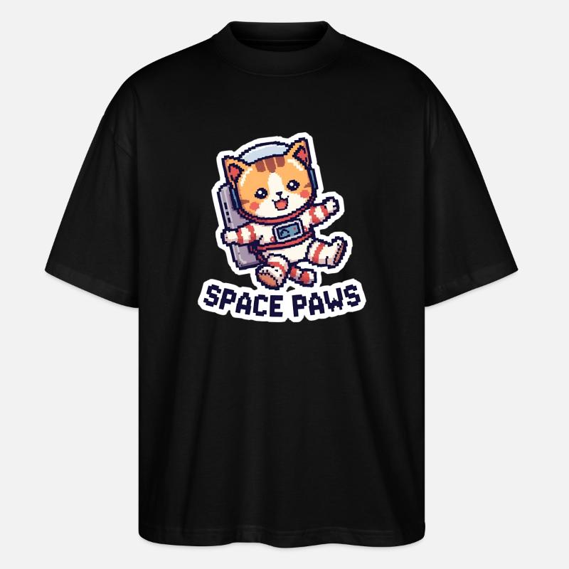 Space Paws – Chat pixel dans l’espace - T-shirt bio Blaster 2.0 coupe oversize Stanley/Stella Unisexe - noir