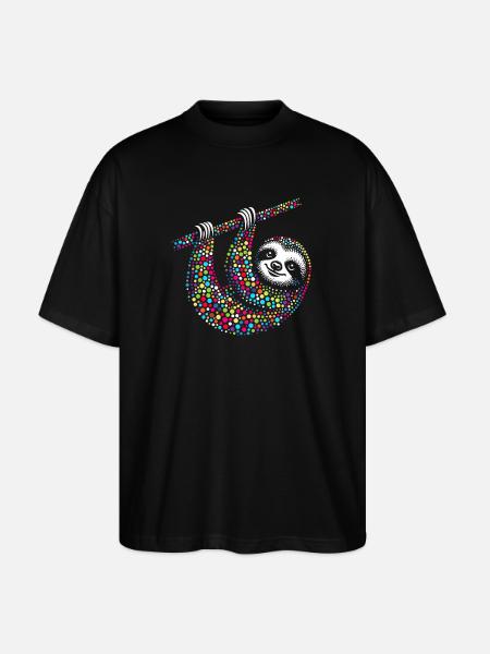 Spotty Rainbow Dotted Sloth Mosaic - Stanley/Stella Oversized Unisex Organic T-shirt Blaster 2.0 - black