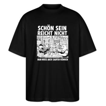Prostfreunde am Biertisch - Stanley/Stella Oversized Unisex Bio T-Shirt Blaster 2.0 - Schwarz - Vorne - Alina (178cm) & Michal (187cm)