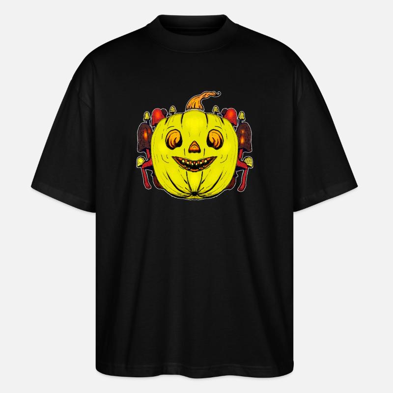 Grinning pumpkin with mushroom frame - Stanley/Stella Oversized Unisex Organic T-shirt Blaster 2.0 - black