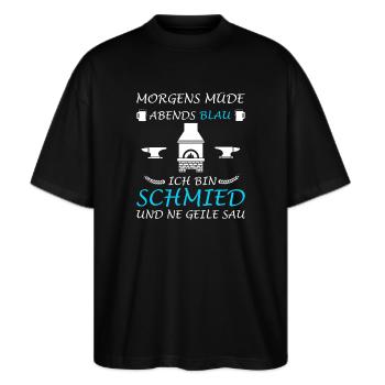 Schmied Schmiede Amboss Metallbau - Stanley/Stella Oversized Unisex Bio T-Shirt Blaster 2.0 - Schwarz - Vorne - Alina (178cm) & Michal (187cm)