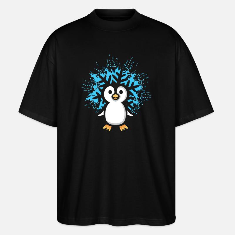 Pinguin mit Schneeflocke Cartoon - Stanley/Stella Oversized Unisex Bio T-Shirt Blaster 2.0 - Schwarz