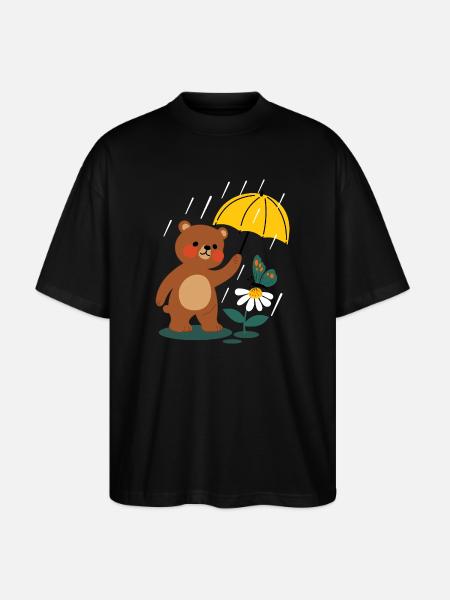 Bear with umbrella - Stanley/Stella Oversized Unisex Organic T-shirt Blaster 2.0 - black