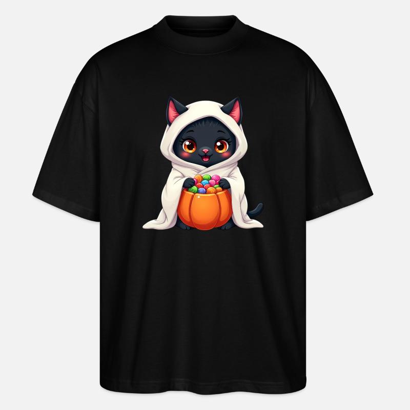 Chat d’Halloween avec citrouille d’Halloween - T-shirt bio Blaster 2.0 coupe oversize Stanley/Stella Unisexe - noir