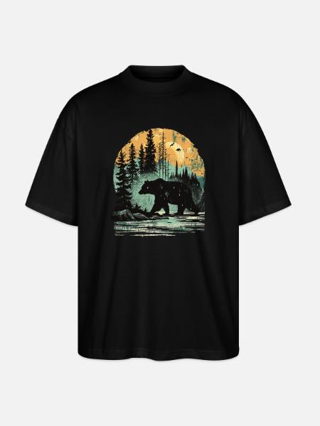 Retro Outdoor Wilderness Bärenbäume - Stanley/Stella Oversized Unisex Bio T-Shirt Blaster 2.0 - Schwarz