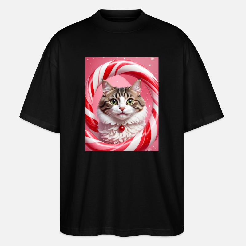 Weihnachtskatze im Süßigkeiten-Ring-Design - Stanley/Stella Oversized Unisex Bio T-Shirt Blaster 2.0 - Schwarz