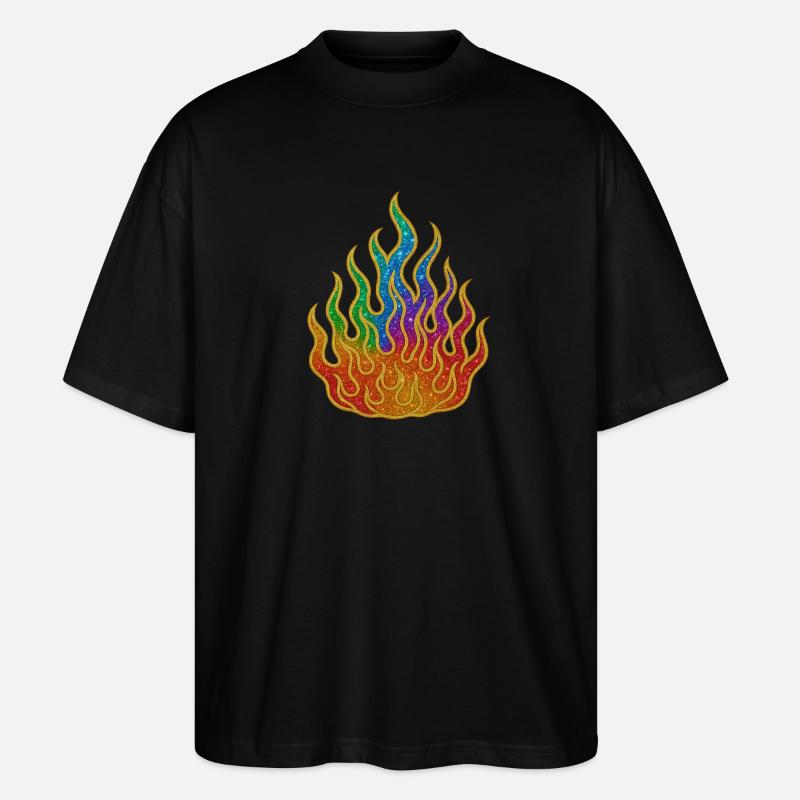 Rainbow Fire Glitter Flame - Stanley/Stella Oversized Unisex Organic T-shirt Blaster 2.0 - black