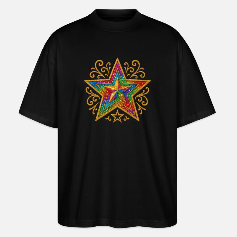 Stern | Regenbogenstern mit Goldornament - Stanley/Stella Oversized Unisex Bio T-Shirt Blaster 2.0 - Schwarz