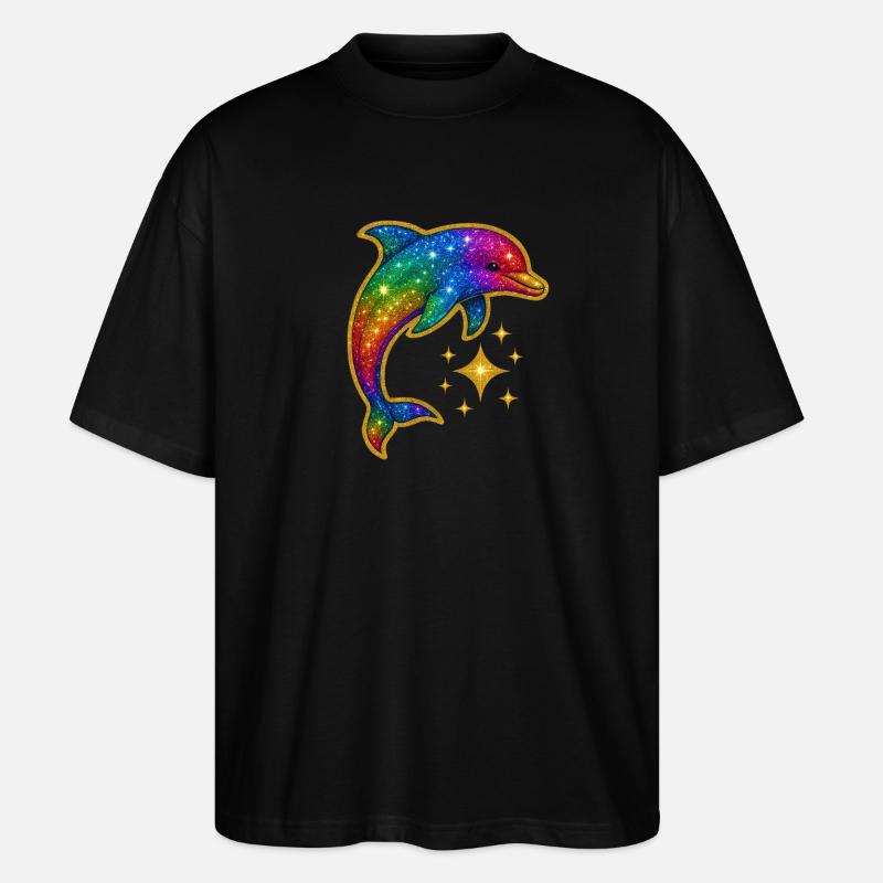 Regenbogenleuchtender Delfin der Sterne - Stanley/Stella Oversized Unisex Bio T-Shirt Blaster 2.0 - Schwarz