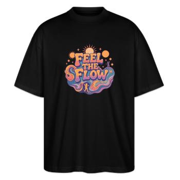 Psychedelic Retro – Feel the Flow - Stanley/Stella Oversized Unisex Organic T-shirt Blaster 2.0 - black - Front - Alina (178cm) & Michal (187cm)