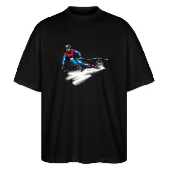 Bunter Skifahrer in Action - Stanley/Stella Oversized Unisex Bio T-Shirt Blaster 2.0 - Schwarz - Vorne - Alina (178cm) & Michal (187cm)