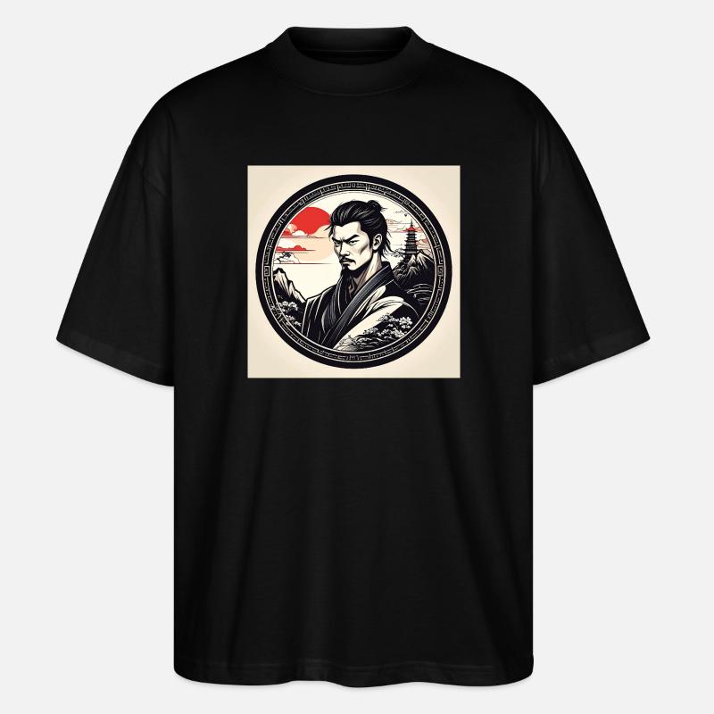 Samurai in circle frame sunset - Stanley/Stella Oversized Unisex Organic T-shirt Blaster 2.0 - black