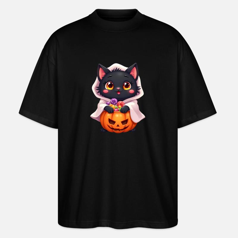 Chat d’Halloween avec citrouille d’Halloween - T-shirt bio Blaster 2.0 coupe oversize Stanley/Stella Unisexe - noir