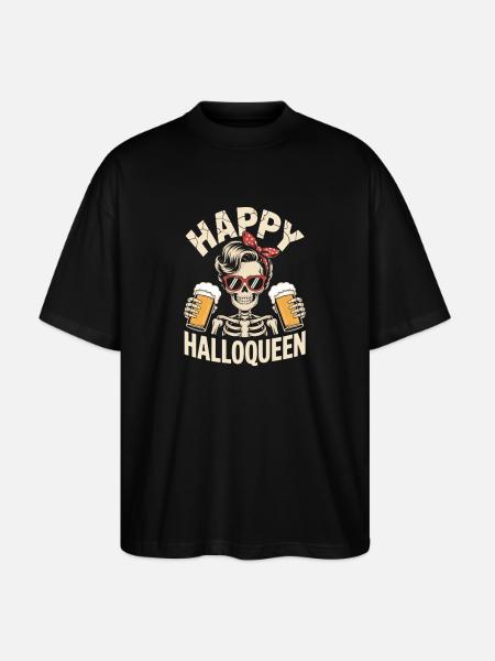 Happy Hallqueen Skelett mit Biergläsern - Stanley/Stella Oversized Unisex Bio T-Shirt Blaster 2.0 - Schwarz