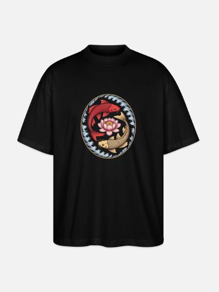Koi Fish Lotus Flower Wave Art - Stanley/Stella Oversized Unisex Organic T-shirt Blaster 2.0 - black