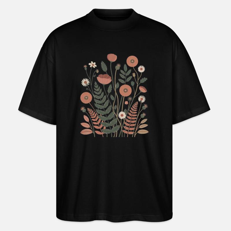 Boho Blumen – Blühende Harmonie - Stanley/Stella Oversized Unisex Bio T-Shirt Blaster 2.0 - Schwarz