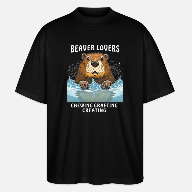 BEAVER LOVERS CHEWING CRAFTING CREATING - Stanley/Stella Oversized Unisex Bio T-Shirt Blaster 2.0 - Schwarz