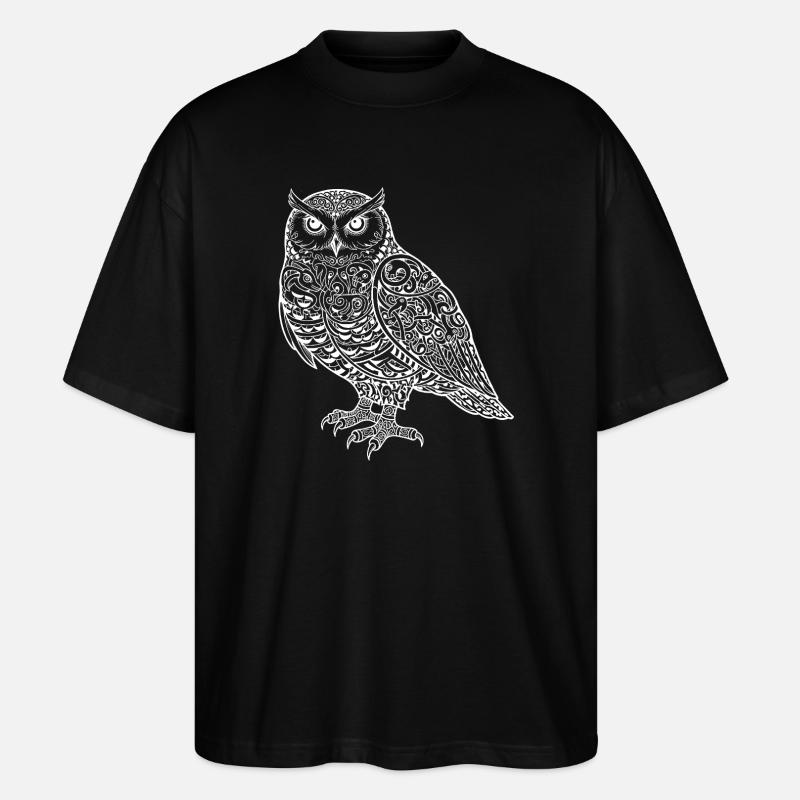 Schneeeule im Ornament Stil weiß - Stanley/Stella Oversized Unisex Bio T-Shirt Blaster 2.0 - Schwarz