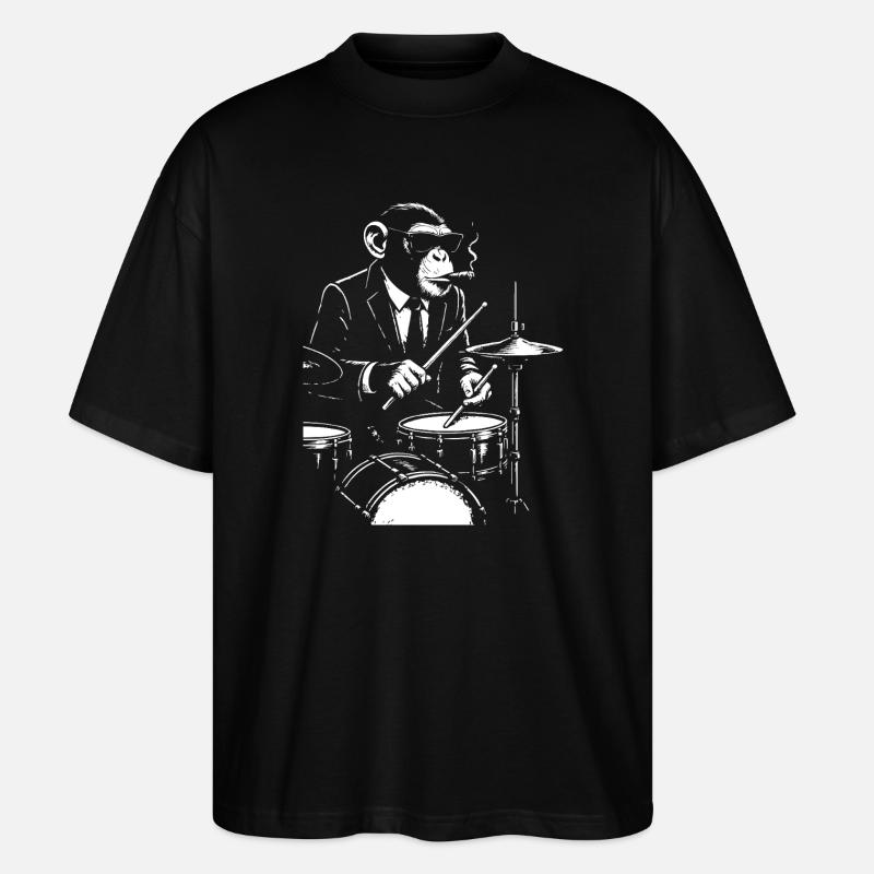 Jazz Monkey jouant de la batterie - T-shirt bio Blaster 2.0 coupe oversize Stanley/Stella Unisexe - noir