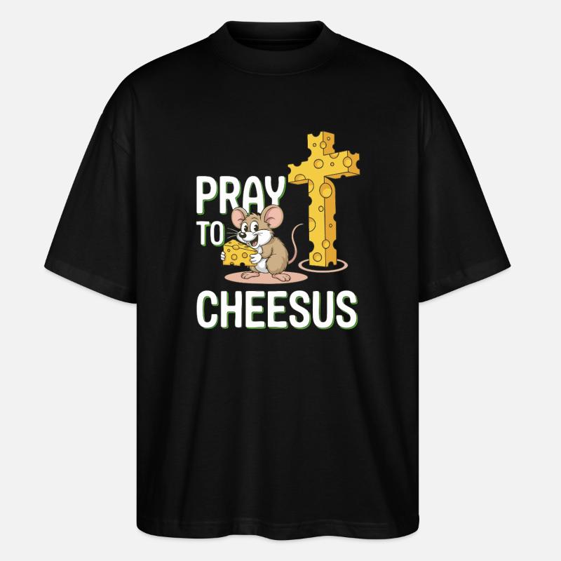 Pray to Cheesus – Mouse & Cheese Cross - Stanley/Stella Oversized Unisex Organic T-shirt Blaster 2.0 - black