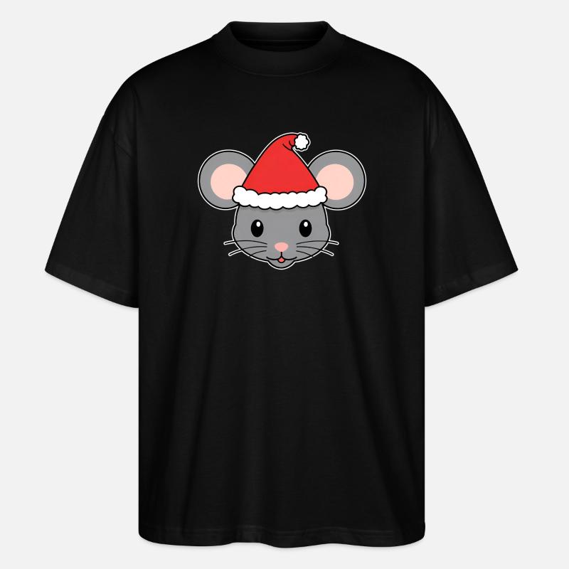 Christmas Mouse with Santa Hat - Stanley/Stella Oversized Unisex Organic T-shirt Blaster 2.0 - black