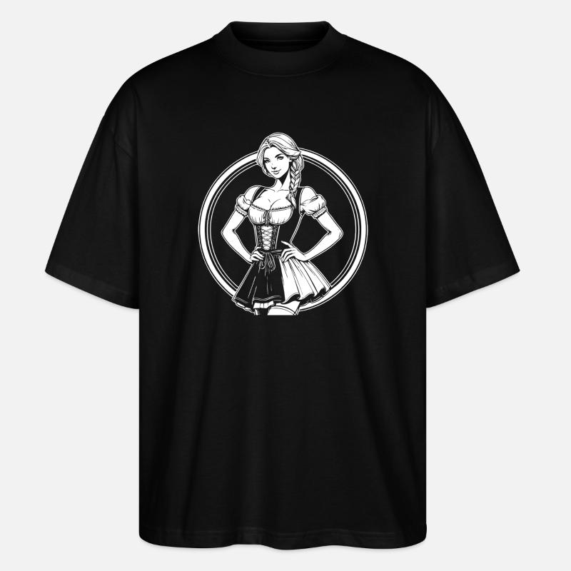 Cooles Dirndl Comic Design - Stanley/Stella Oversized Unisex Bio T-Shirt Blaster 2.0 - Schwarz