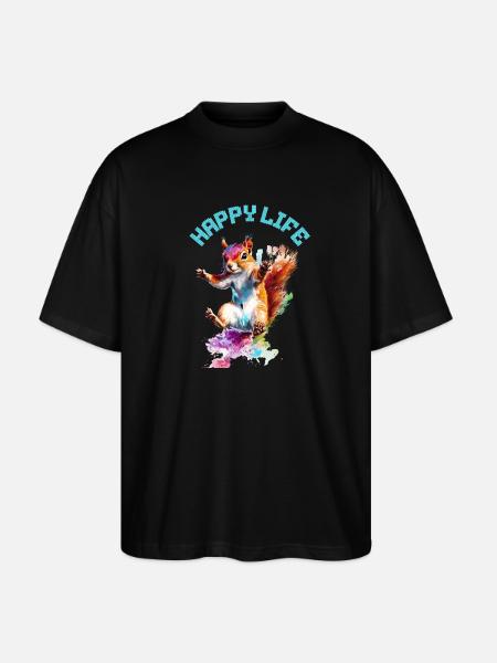 Happy Life Squirrel Design - Stanley/Stella Oversized Unisex Organic T-shirt Blaster 2.0 - black