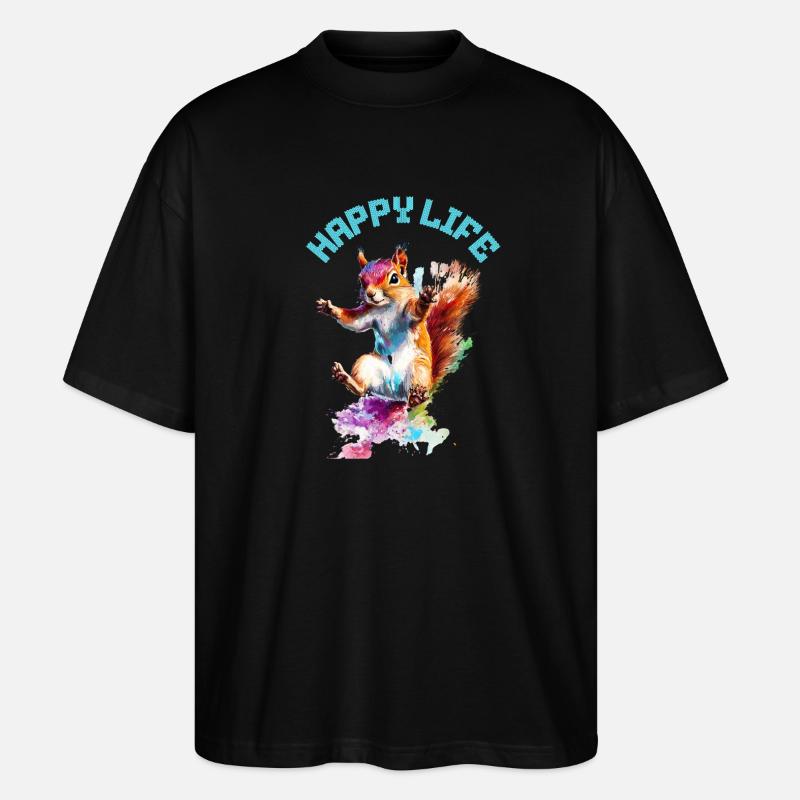 Happy Life Squirrel Design - T-shirt bio Blaster 2.0 coupe oversize Stanley/Stella Unisexe - noir
