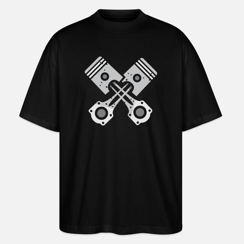Piston croisé gris conception mécanique - T-shirt bio Blaster 2.0 coupe oversize Stanley/Stella Unisexe - noir