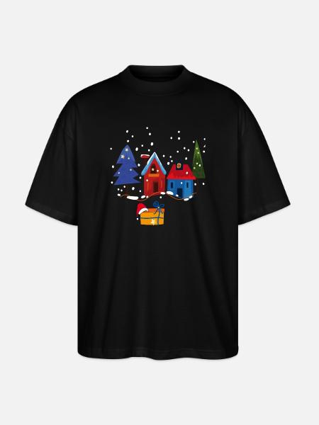 Winter houses with snow - Stanley/Stella Oversized Unisex Organic T-shirt Blaster 2.0 - black