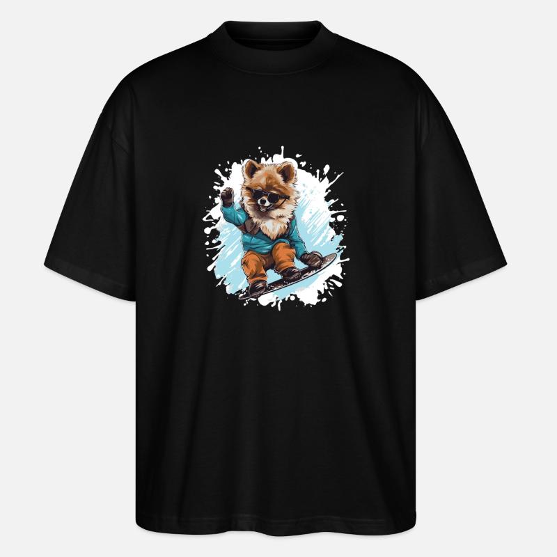 Pomeranian Hund Snowboard - Stanley/Stella Oversized Unisex Bio T-Shirt Blaster 2.0 - Schwarz