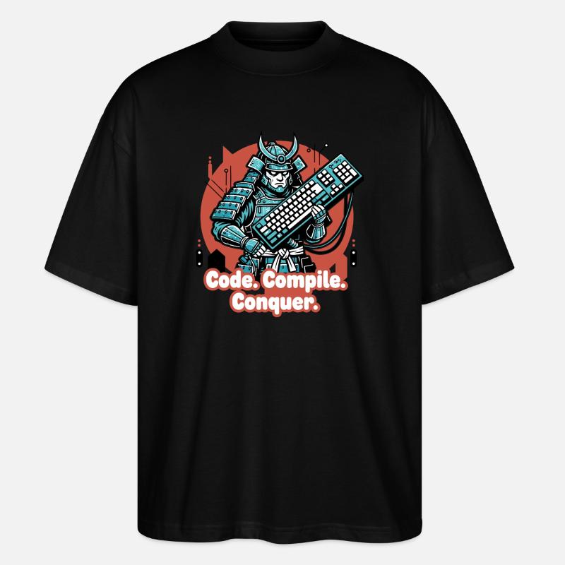 Code Battle Samurai with Keyboard - Stanley/Stella Oversized Unisex Organic T-shirt Blaster 2.0 - black