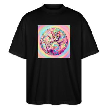 Pastel Mosaïque Chat Doux et Astucieux - T-shirt bio Blaster 2.0 coupe oversize Stanley/Stella Unisexe - noir - Devant - Alina (178cm) & Michal (187cm)