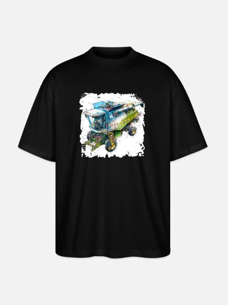 Farbige Blueprint Dreschmaschine, CAD-Design - Stanley/Stella Oversized Unisex Bio T-Shirt Blaster 2.0 - Schwarz