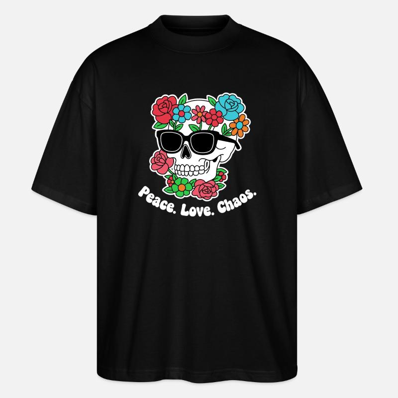 Blumen-Skull mit Sonnenbrille - Stanley/Stella Oversized Unisex Bio T-Shirt Blaster 2.0 - Schwarz