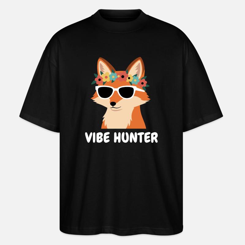 Vibe Hunter Fuchs mit Blumenkranz - Stanley/Stella Oversized Unisex Bio T-Shirt Blaster 2.0 - Schwarz