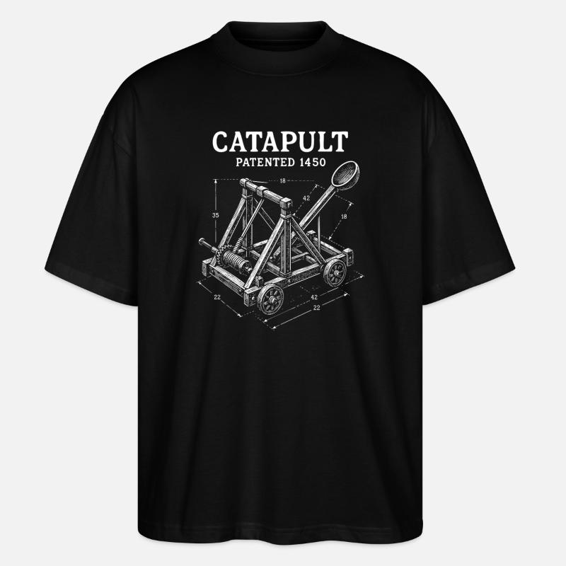 Design des mechanischen Katapult-Bauplans - Stanley/Stella Oversized Unisex Bio T-Shirt Blaster 2.0 - Schwarz