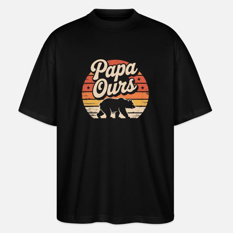 Papa Ours au coucher soleil - T-shirt bio Blaster 2.0 coupe oversize Stanley/Stella Unisexe - noir