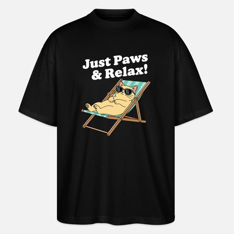 Relax Katze im Liegestuhl - Stanley/Stella Oversized Unisex Bio T-Shirt Blaster 2.0 - Schwarz