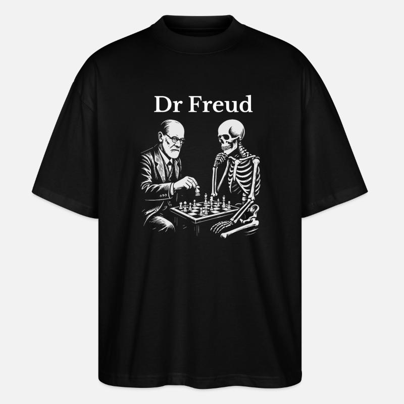 Freud Chess Duel with Skeleton - Stanley/Stella Oversized Unisex Organic T-shirt Blaster 2.0 - black