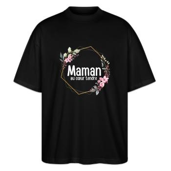 Maman au cœur tendre - T-shirt bio Blaster 2.0 coupe oversize Stanley/Stella Unisexe - noir - Devant - Alina (178cm) & Michal (187cm)