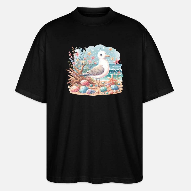 Möwe Strand Muscheln Maritim Küste - Stanley/Stella Oversized Unisex Bio T-Shirt Blaster 2.0 - Schwarz