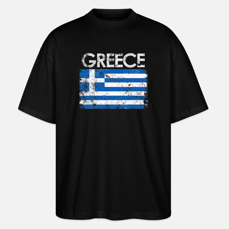 Distressed Greece Flag Graphic - Stanley/Stella Oversized Unisex Organic T-shirt Blaster 2.0 - black